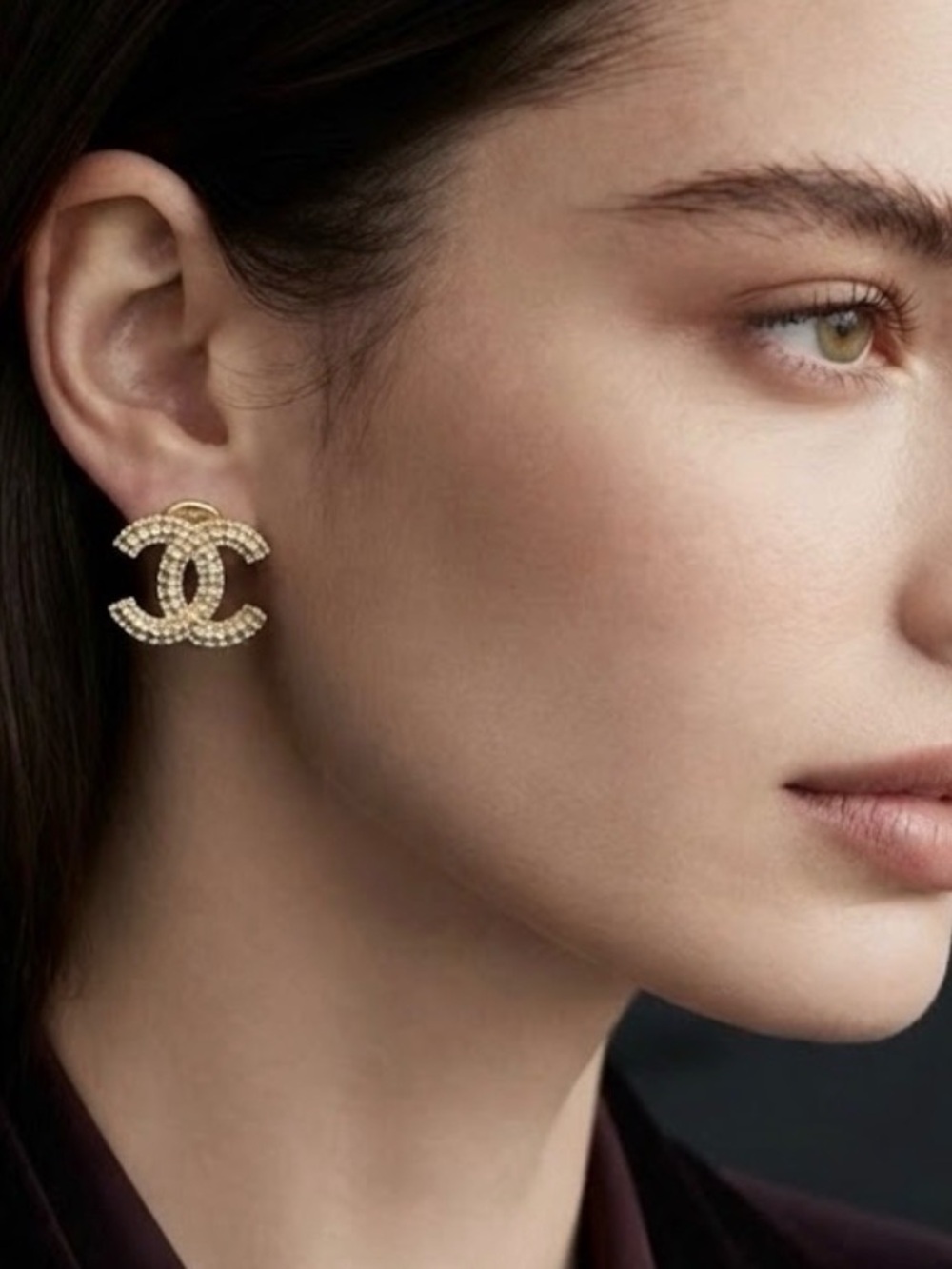 CHANEL Crystal Stud Earrings